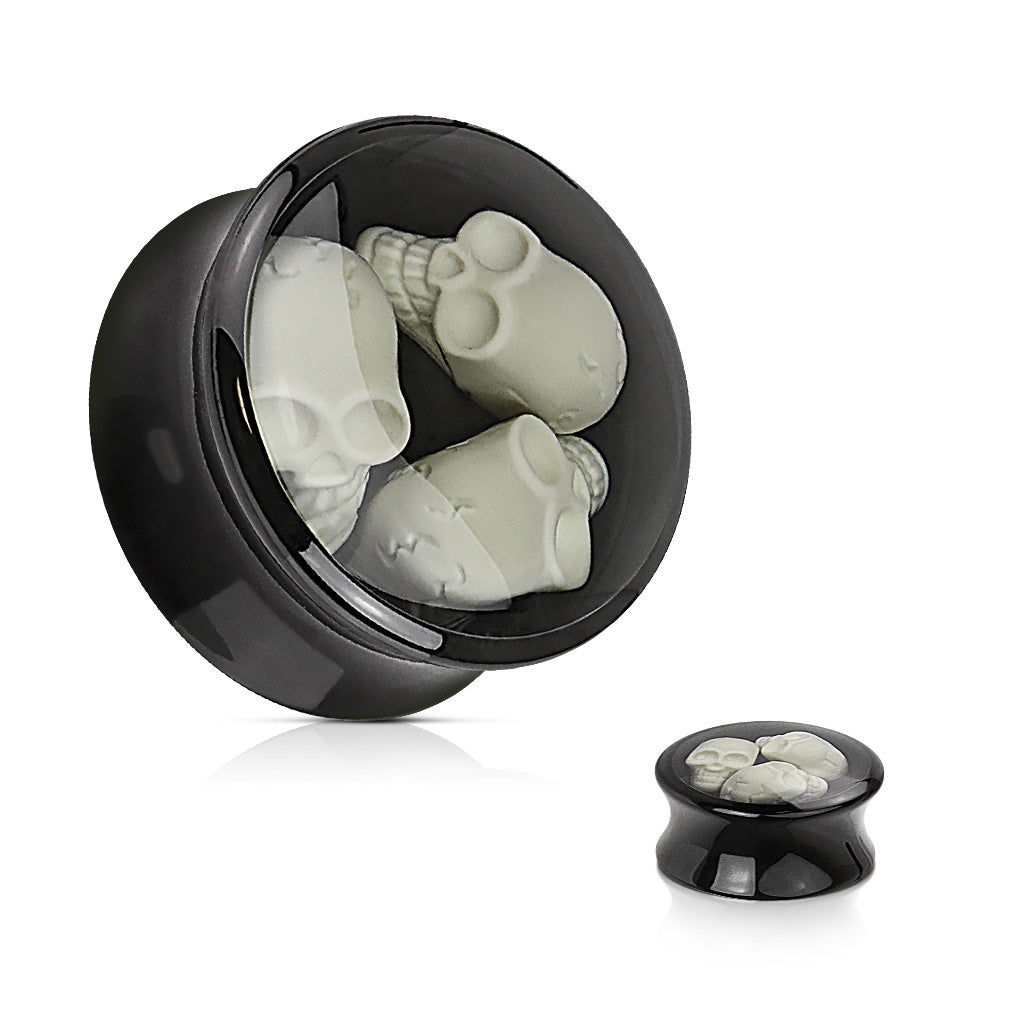 Triple Skull Inlay Double Flare Acrylic Plug - 00g to 15/16"