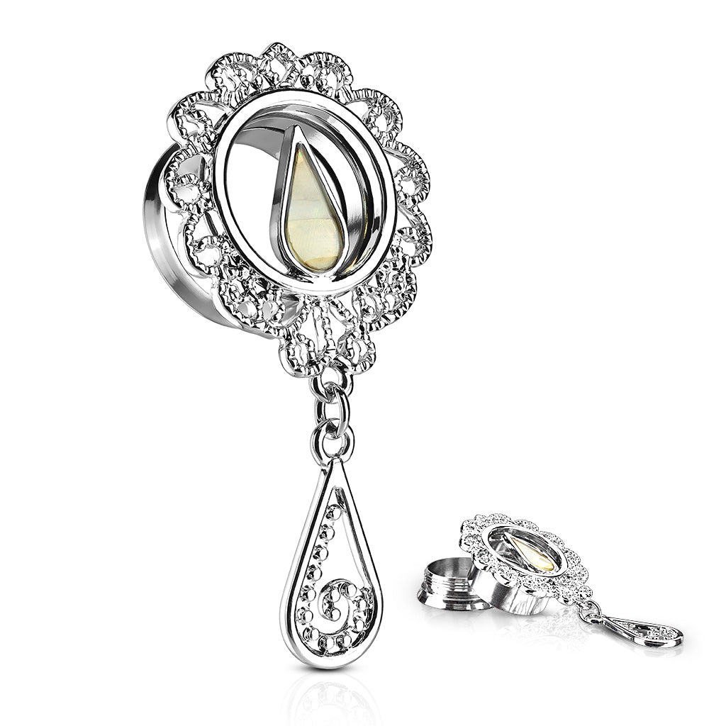 Mother of Pearl Dangle Surgical Steel Screw Fit Tunnel - 0g to 5/8"