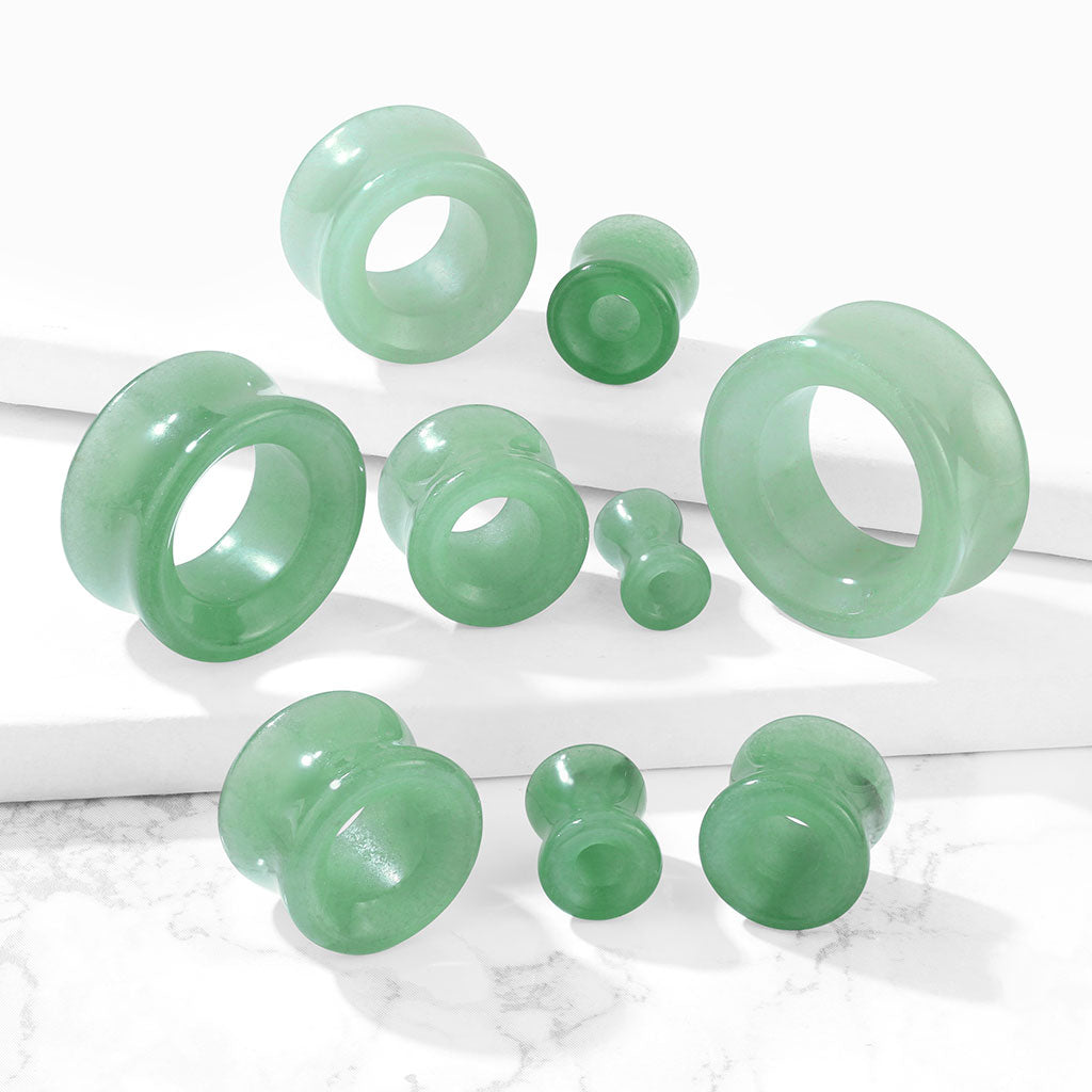 Green Aventurine Double Flare Stone Tunnel - 2g to 1"
