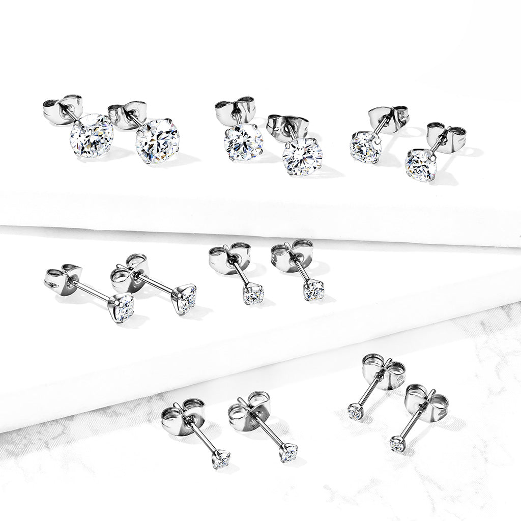 Cubic Zirconia Prong-Set Titanium Studs