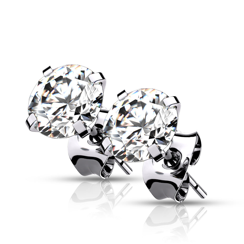Cubic Zirconia Prong-Set Titanium Studs