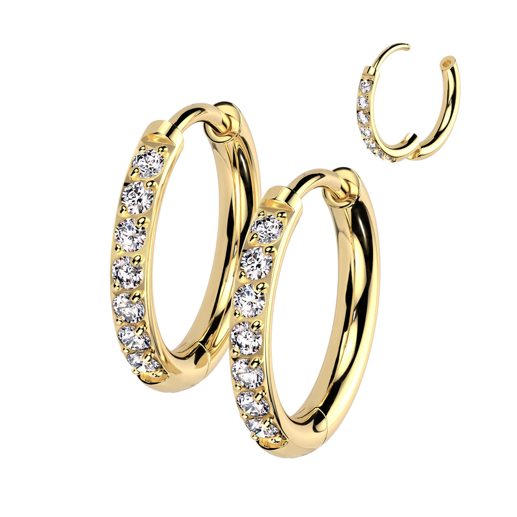 Cubic Zirconia Pave Titanium Hinged Hoops