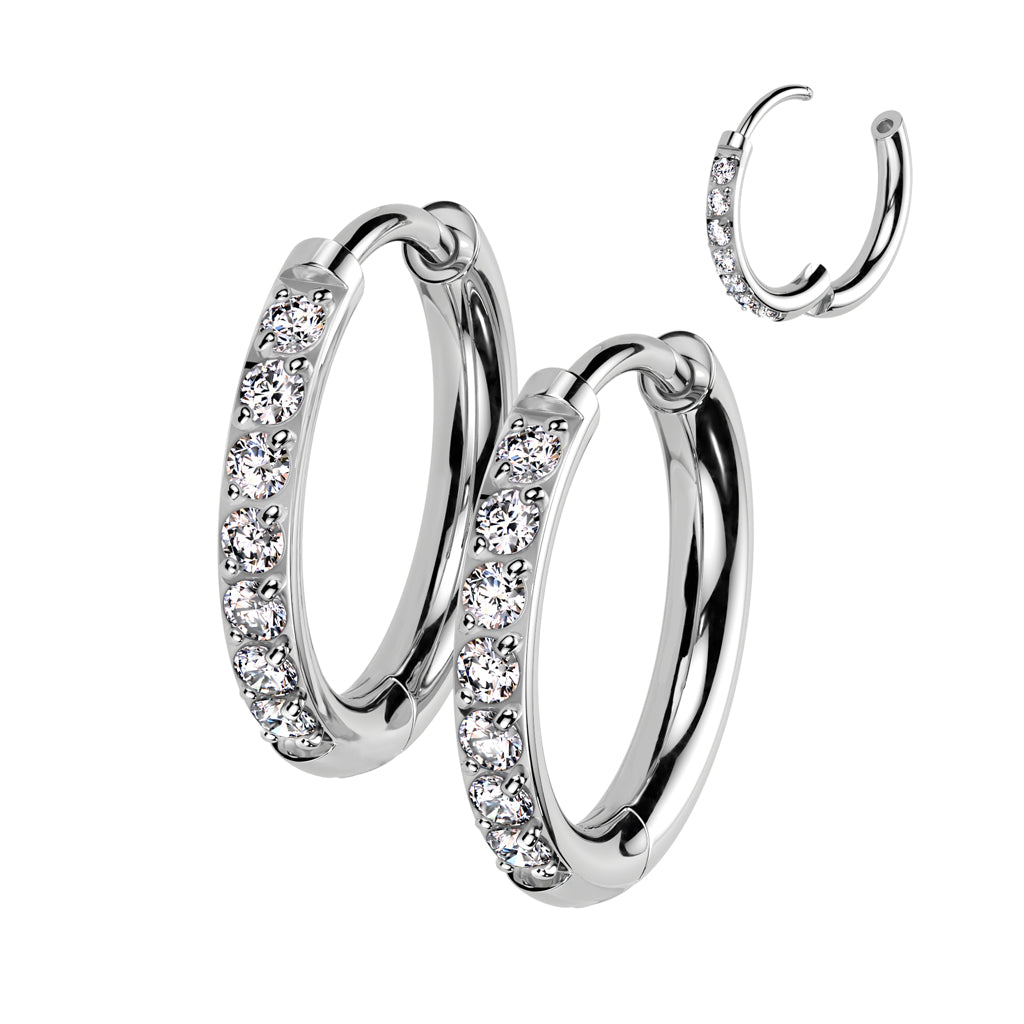 Cubic Zirconia Pave Titanium Hinged Hoops