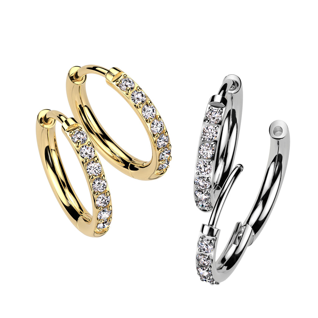 Cubic Zirconia Pave Titanium Hinged Hoops